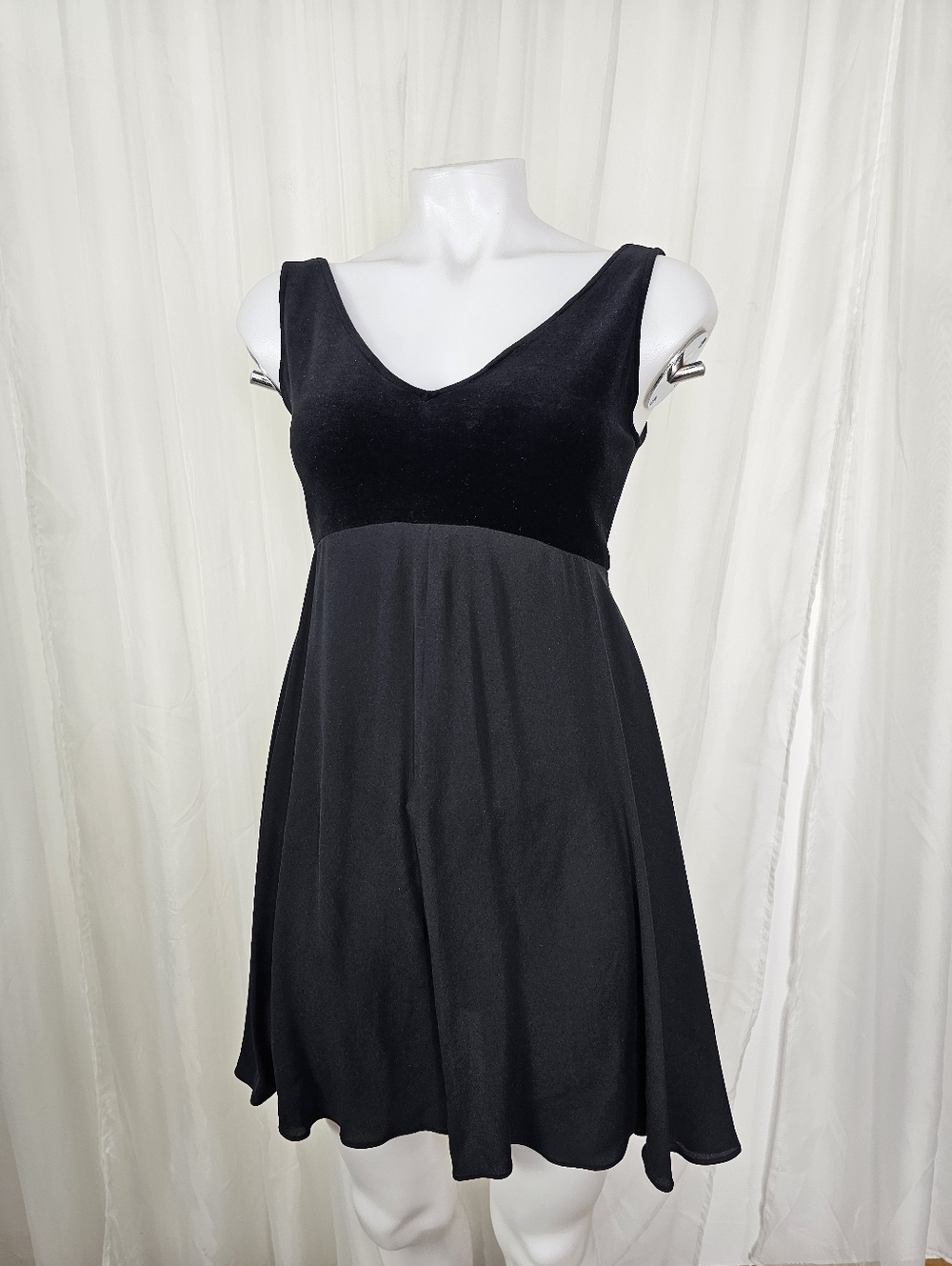 DKNY Vintage Black Velvet-Top Mini Dress Attached Bodysuit Small 90s Y2K